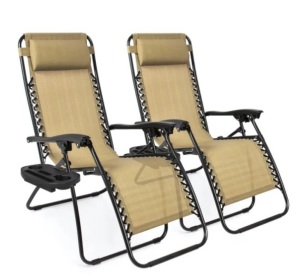 Set of 2 Adjustable Zero Gravity Patio Chair Recliners w/ Cup Holders, Appears New