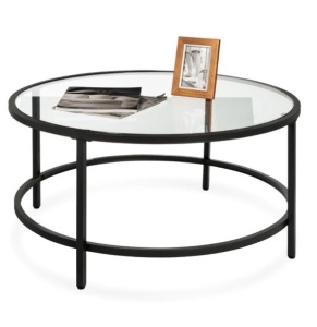 Round Tempered Glass Coffee Table w/ Steel Frame - 36in, Appears New