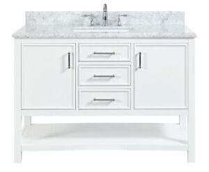 allen + roth  Presnell 48-in Dove White Undermount Single Sink Bathroom Vanity with Carrara White Natural Marble Top
