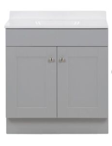 Project Source 30-in Gray Single Sink Bathroom Vanity with White Cultured Marble Top - Cabinet is Cracked