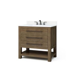 allen + roth  Kennilton 36-in Gray Oak Undermount Single Sink Bathroom Vanity with White Carrera Engineered Stone Top