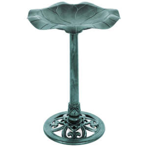 Lily Leaf Pedestal Bird Bath Decoration Accent w/ Floral Accents 