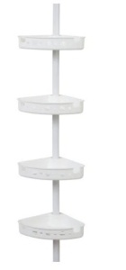 Tension Corner Shower Caddy, White with Silver Pole, Appears New