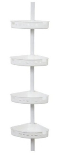 Tension Corner Shower Caddy, White with Silver Pole, Appears New
