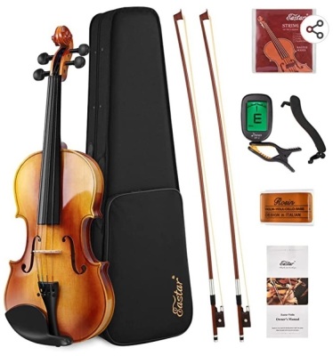 Eastar 4/4 Violin Set Full Size Fiddle for Adults with Hard Case,Shoulder Rest, Rosin, Two Bows, Clip-on Tuner and ExtraStrings, EVA-330, Like New, Missing one Bow, Retail - $129.99