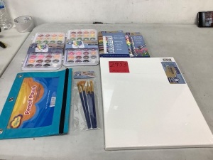 Art Bundle, Pencil Pouch, Water Colors, Oil Pastels, Paints, Brushes 