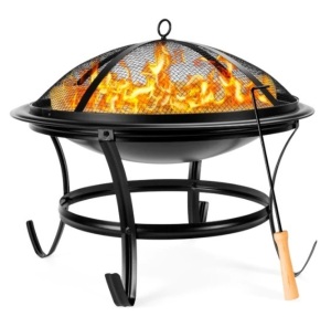 Steel Outdoor Patio Fire Pit Bowl w/ Screen Cover, Poker - 22in, Appears New