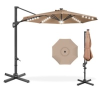 360-Degree Solar LED Cantilever Offset Patio Umbrella w/ Tilt - 10ft, Tan