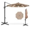 360-Degree Solar LED Cantilever Offset Patio Umbrella w/ Tilt - 10ft, Tan