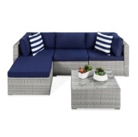 5-Piece Modular Wicker Sectional Conversation Set w/ 2 Pillows, Coffee Table