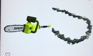 Sun Joe SWJ807E 10 inch 8.0 Amp Electric Convertible PoleChain Saw, Green & Sun Joe SWJ-10CHAIN 10" ReplacementSemi-Chisel Chain for SWJ803E/SWJ807E Pole Chain Saws, Like New, Retail - $86.97