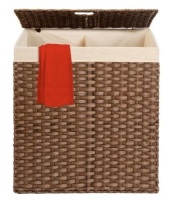 Double Laundry Hamper Basket w/ Easy Assembly, Liner Bag, Dark Brown