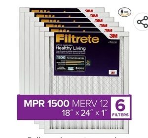 3M, Filtrete, Healthy Living, MPR 1500, MERV 12, 6 Filters, 18"x24"x1, New, Retail - $114.99