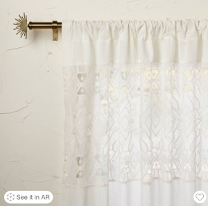 1pc 50x84" Sheer Banded Geo Macrame Window Curtain PanelWhite - Opalhouser designed with Jungalow™, Like New Retail - $28