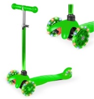 Kids Mini Kick Scooter Toy w/ Colorful Light-Up Wheels, Adjustable T-Bar, Green