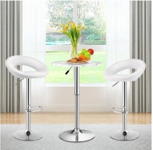 Set Of 2 Bar Stools Adjustable Pu Leather Swivel Chairs-White, Appears New, Retail $269.92