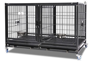 43" Stackable Heavy Duty Cage w/Feeding Doors and Divider or Additional Tray, Appears New/Box Damaged