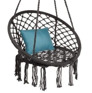 2.6 ft. Handwoven Cotton Macrame Hammock Chair Swing in Black, Appears New