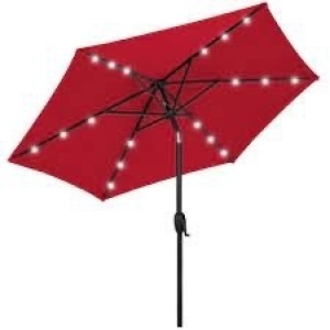 Outdoor Solar Patio Umbrella w/ Push Button Tilt, Crank Lift - 7.5ft