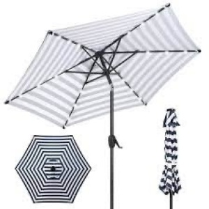 Outdoor Solar Patio Umbrella w/ Push Button Tilt, Crank Lift - 7.5ft