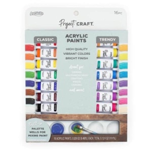 Project Craft Premium Acrylic Paint Set for Art and Crafting, 16 Colors