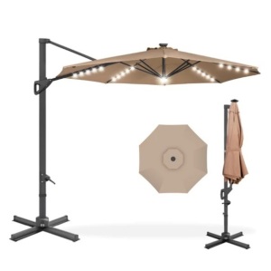 360-Degree Solar LED Cantilever Offset Patio Umbrella w/ Tilt - 10ft, Ecommerce Return