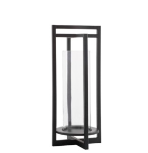 Brooks Cross Bar Steel & Glass Lantern, Black, Medium - 26.5", Like New, Retail - $199