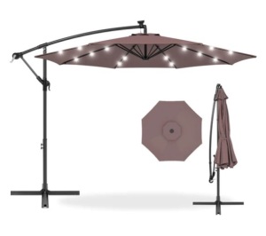 Solar LED Offset Hanging Patio Umbrella w/ Crank Tilt Adjustment - 10ft, Appears New