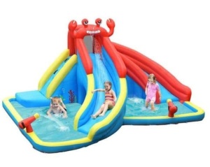 Multi-Color Inflatable Water Slide Crab Dual Slide Bounce House Splash Pool without Blower, Appears New, Retail $623.74