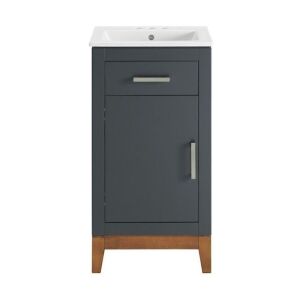 allen + roth  Wells 18-in Dark Gray with Walnut Base Undermount Single Sink Bathroom Vanity - No Top 