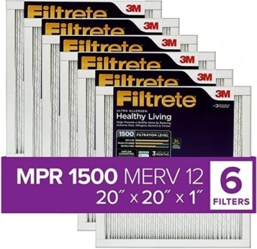 MPR 1500,AC&nbsp;Furnace Air Filter,&nbsp;Compatible with&nbsp;Filtrete 20x20x1,Healthy Living&nbsp;Ultra Allergen, 6-&nbsp;Pack (exact&nbsp;dimensions 19.69x 19.69 x 0.78)Like New, Retail - $66.99