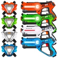 Set of 4 Infrared Laser Tag Guns and Vests for Kids & Adults, Orange/Green/White/Blue