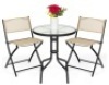3-Piece Bistro Set w/ Glass Table, 2 Foldable Chairs, Beige