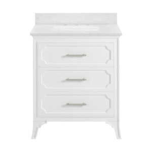 allen + roth  Helena 30-in White Undermount Single Sink Bathroom Vanity with Carrara Engineered Marble Top - Crack on Bottom of Sink 