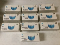 Lot of (10) New 50-Packs of Disposable Face Masks