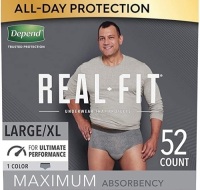 Depend Real Fit Incontinence Underwear for Men, Maximum Absorbency, Large/Extra-Large, Grey, 52 Count - New&nbsp;