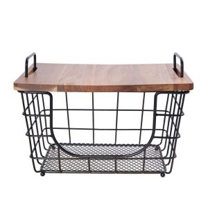 Gourmet Basics Stacking Basket with Removable Wood Lid