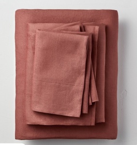 Full 100% Washed Linen Solid Sheet Set Clay - Casalunam, Like New, Retail - $139