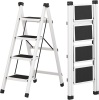 JOISCOPE 4 Step Ladder, Folding Ladder Stool with Non-Slip WideSteps, Safe and Space-Saving Step Stool, 150 lbs Sturdy Steel Ladder for Home and Kitchen, White, Like New, Retail - $62.99