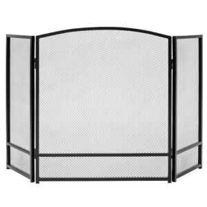 3-Panel Simple Steel Mesh Fireplace Screen w/ Rustic Worn Finish - 47x29in