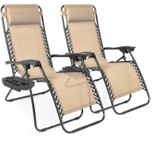 BCP, Set of 2 Adjustable Zero Gravity Patio Chair Recliners w/ Cup Holders, Like New, Retail - $119.99