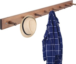 WEBI Coat Rack Wall Mounted Clothes Rack.34" Long Wall CoatHanger, Wood Coat Hooks Wall Mounted, Hat Rackfor Wall, Peg Rack,8 Hooks for Hanging Coats, Clothing, Jacket, Rustic Brown, Like New, Retail - $35.99