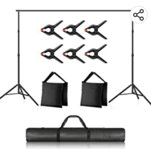 Newer Photo Studio Backdrop Support System, 10ft/3m Wide 7ft/2.1m High Adjustable Background Stand with 4 Crossbars, 6 Backdrop Clamps, 2 Sandbags, and Carrying Bag for Portrait & Studio Photography, Like New, Retail - $49.99