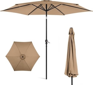 Best Choice Products 7.5ft Heavy-Duty Round OutdoorMarket Table Patio Umbrella w/Steel Pole, Push ButtonTilt, Easy Crank Lift - Tan, Like New, Retail - $44.99