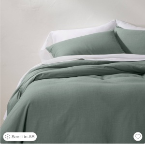 Full/Queen Heavyweight Linen Blend Duvet Cover & Sham SetSage Green - Casaluna, Like New, Retail - $109