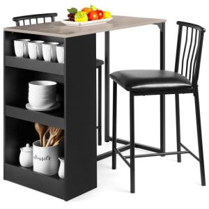 3-Piece Counter Height Kitchen Dining Table Set w/ Storage Shelves