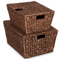 Set of 2 XL Woven Water Hyacinth Storage Baskets