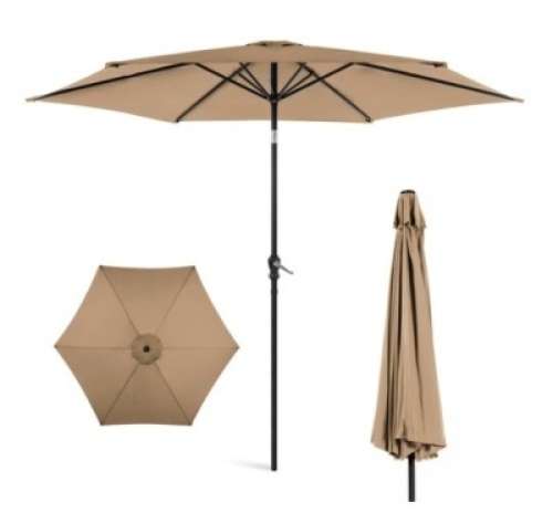 Outdoor Steel Market Patio Umbrella Decoration w/ Tilt, Crank Lift - 10ft, Tan