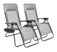 Set of 2 Adjustable Zero Gravity Patio Chair Recliners w/ Cup Holders, Ice Gray
