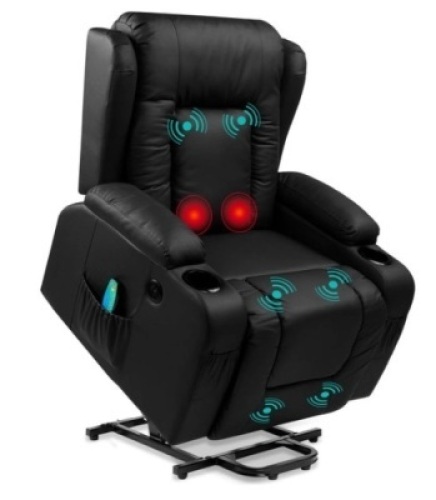 Electric Power Lift Recliner Massage Chair w/ Heat, USB Port, Cupholders, Black